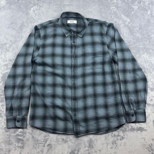 Buck Mason Shirt Mens Size Large Blue Black Plaid Button Up Flannel Hiking